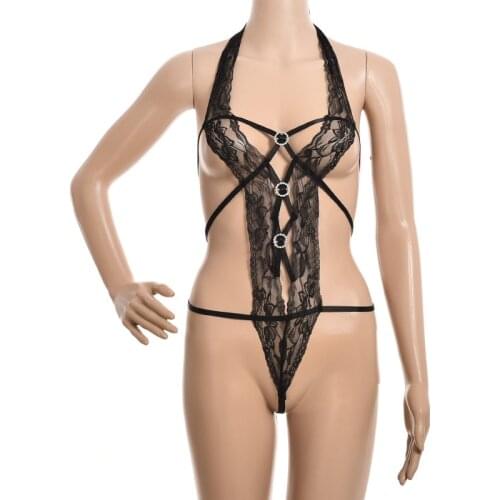 Convenient Womens Sexy Lingerie Halterneck Stripper Open Bra Crotch Hot Underwear Lace Sleepwear Black