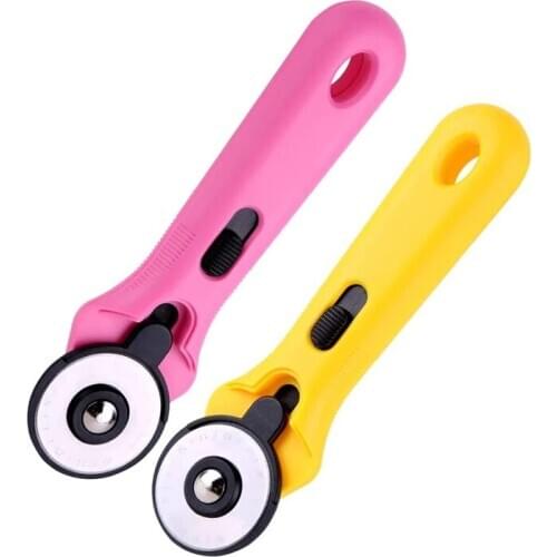 LMDZ 2 Pcs Fabric Rotary Cutter with Ergonomic Soft Handle for Fabric Quilting Arts Crafts Sharp Durable Pink and Yellow 45mm