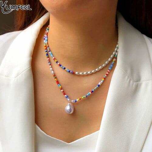 Yumfeel New Bohemian Trendy Colorful Beads Chokers Handmade Baroque Pearls Necklaces Women Jewelry
