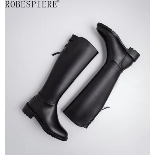 ROBESPIERE Winter Boots Women Riding Casual Buckle Zipper Genuine Leather Shoes Thigh High Loose Boots Botas Mujer Footwear B92