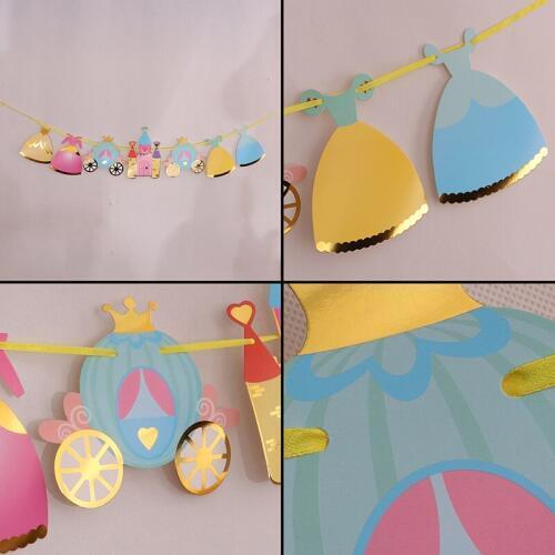 1set Princess Castle paper flag Colorful Paper Pennant Flag Banner Garland Wedding/Baby Birthday/Christmas Party Decoration