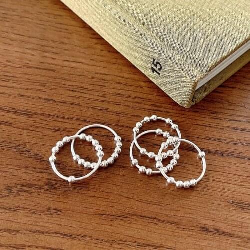 1pc Authentic S925 Sterling Silver Polished Round Beads Ring Fine Jewelry TLJ1670