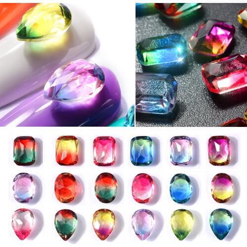 10pcs transparent colorful glitter nail art glass rhinestones rectangle/oval/drop shape nail art bright drill nail art crystal