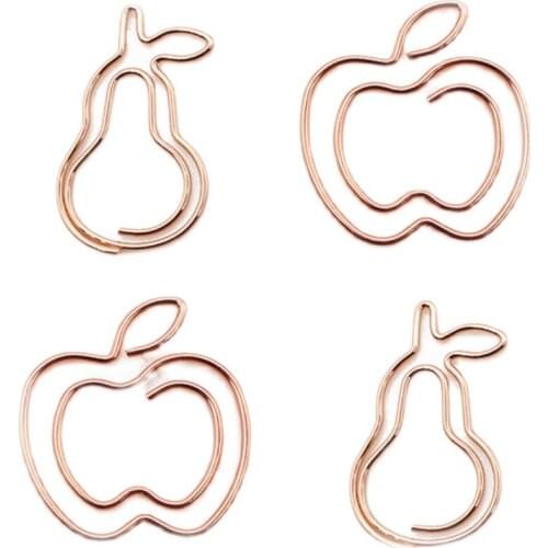 10PCS Apple Pear Paper Clip Rose Gold Memo Clip Stationery Binder Clips Office Binding Bookmark Clip Metal Folder DIY Decor