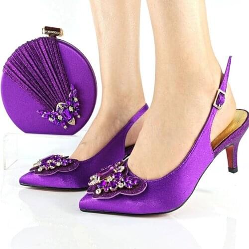 2021 Italian Design Purple Color Elegant Women Shoes and Bag Set With Sepcial Butterfly-Kont Style Colorful Crystal Decoration