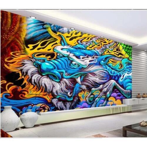 3d photo wallpaper custom mural Cool colorful hand drawn doodle dragon bar KTV club home decor room wallpaper for walls 3 d