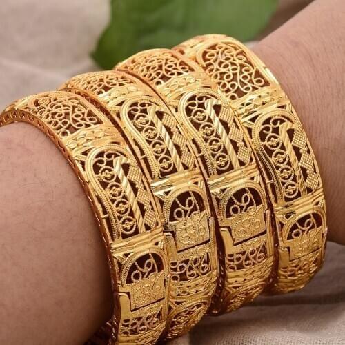 4Pcs/lot Gold Color Bangles For Women Dubai Bride Wedding Cuff Bracelet Africa Bangles Jewelry Gold Charm Bracelet party gifts