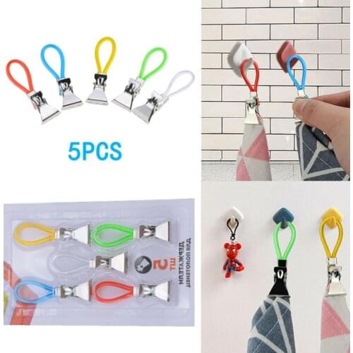 5pcs/lot Tea Towel Hanging Clips Home Travel Portable Storage Hangers Rack Clip On Hooks Loops Hand Towel Hangers Clothes Folder