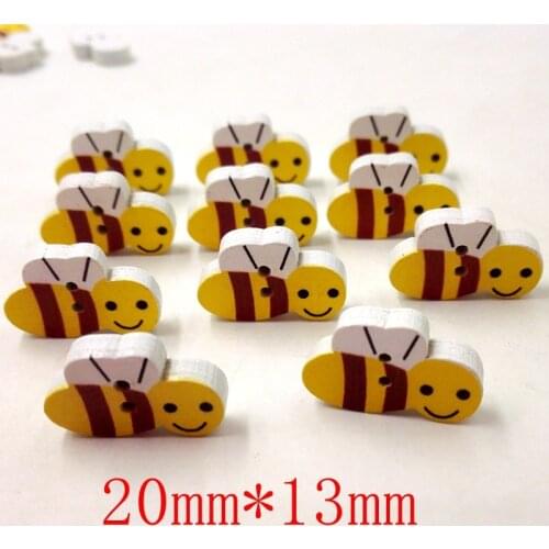 50 pcs Cute Cartoon Wood Button Painted Bee Two-hole Wood Button Sewing Decorative Material Button