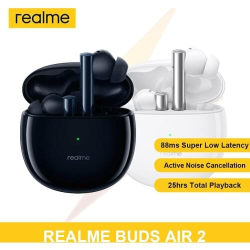 Realme Buds Air 2 Wireless ANC Earphones Hi-Fi Bass Boost Noise Cancellation Low Latency IPX5 Dual Mic ENC Bluetooth TWS Headset