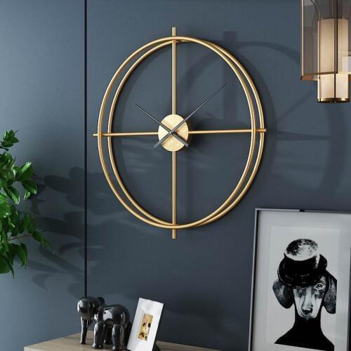 50/64/90Cm Big Golden Black Wall Clock Living Room Vintage Wrought Iron Mute Wall Clock Study Room Metal Nordic Creative Decor