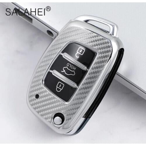 TPU Carbon Fiber Car Key Case For Hyundai ix35 solaris tucson 2016 accent santa fe Full Cover Accessories