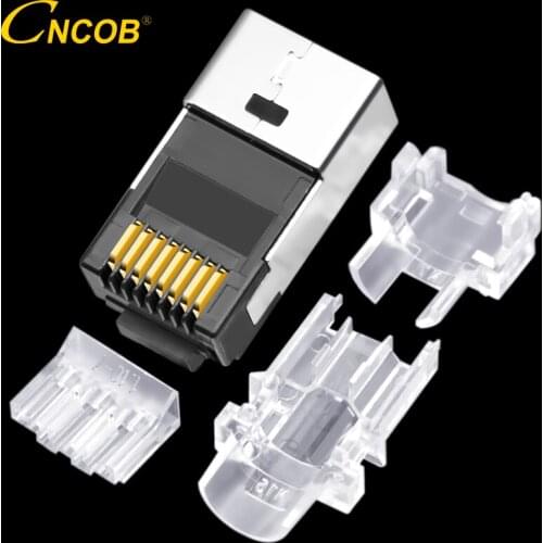 CNCOB Cat6 cable connector Ethernet modular Cat6A rj45 8p8c 50u gold-plated four-piece network connector computer crystal plug