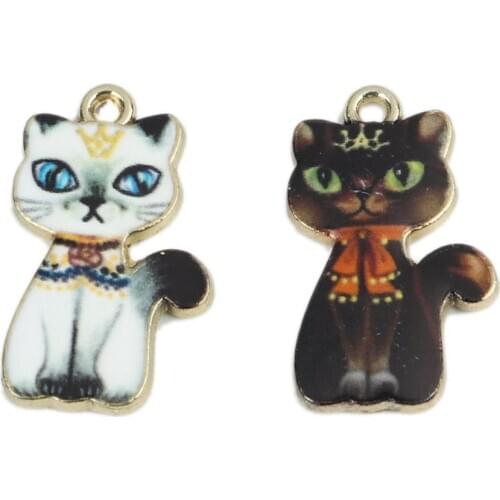 DoreenBeads Fashion Japanese Series Cat Zinc based Alloy Charms Cat Animal Gold Multicolor Enamel DIY Gift 23mm x 14mm, 10 PCs