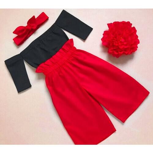 PUDCOCO Stylish Toddler Kids Baby Girls Autumn Clothes Set Off Shoulder Tops Loose Pants Headband 3PCS Outfits 1-6Y