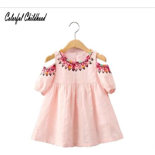 Colorful childhood girls dress floral print pure cotton summer beach party princess strapless shoulder baby girl 2018 INS hot