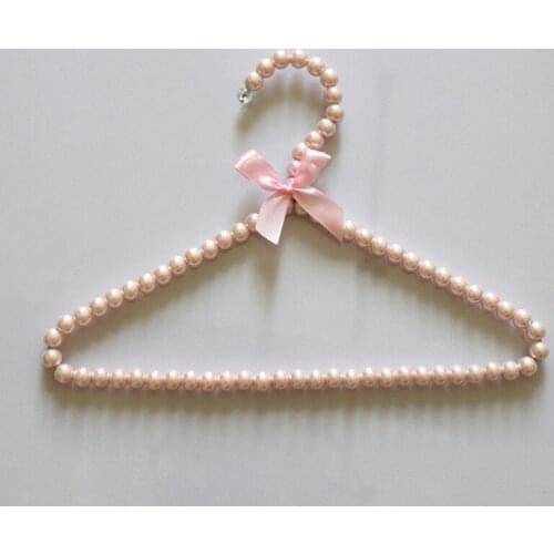 Cute 30cm pink and white child/baby ABS plastic pearl clothes hanger with bowknot drying racks clothes rack drying hanger
