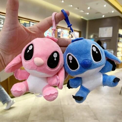 15cm Disney Kawaii Lilo & Stitch Plush Keychains Girls Boys Angel Stitch Stuffed Soft Keychains Mini Dolls Kids Backpack Pendant