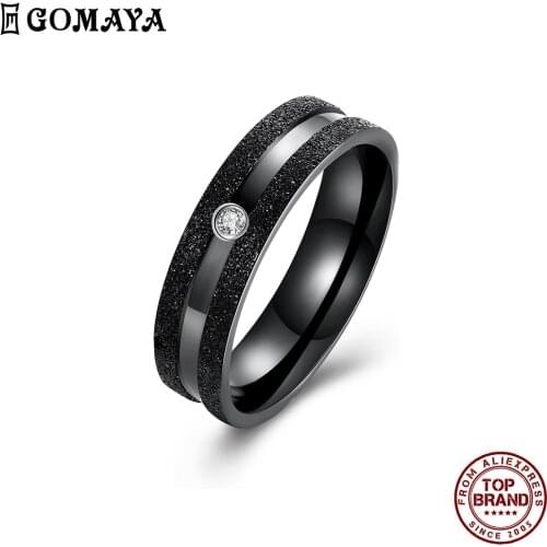 GOMAYA 316L Stainless Steel Black Simple Style Men Rings Minimalist Mini White Zircon Unisex Ring Fit Party Prom Fashion Jewelry