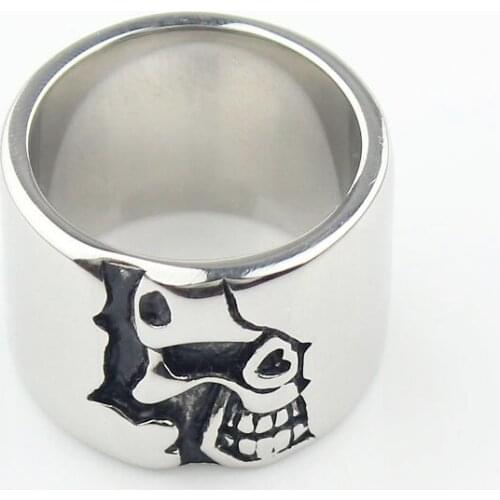Mens Silver color Gothic Half Skull 316L Stainless Steel Biker Band Ring