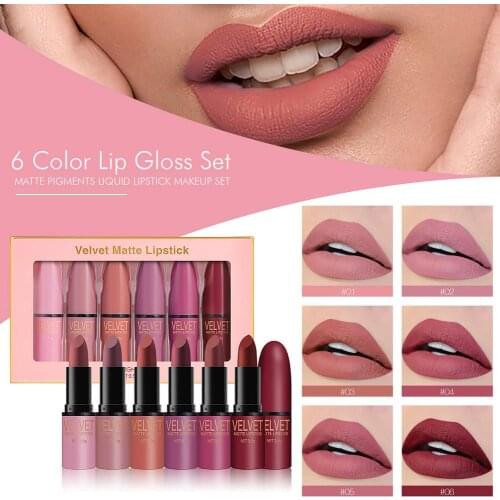 6 Color Lipstick Set Matte Waterproof Non Stick Cup Lipsticks Set Popular Full-size Lipstick Matte Long-lasting Non-stick Cup