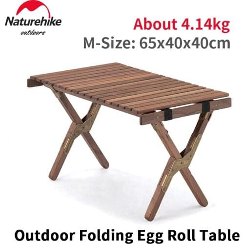 Naturehike Camping Folding Egg Roll Table Solid Wood Portable Outdoor Travel Picnic Table 2 Sizes Camp Vacation Tent Furniture