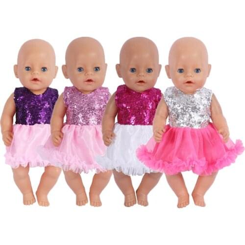 18 Inch Doll Clothes Fashion Sequins Costume Baby Reborn Dolls Dress American Girl Doll Clothes Doll Accessories Children Toys