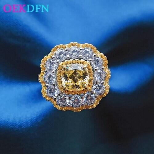 OEKDFN 100% 925 Sterling Silver Rings Citrine Created Moissanite Gemstone Wedding Engagement Classic Ring For Women Fine Jewelry