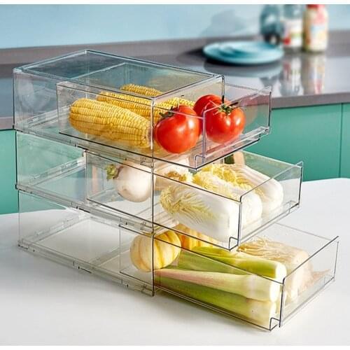 Food Organizer Refrigerator Fresh-keeping Box Kitchen Accessories Fruit and Vegetable Storage Box Pull-out Clear Plastic
