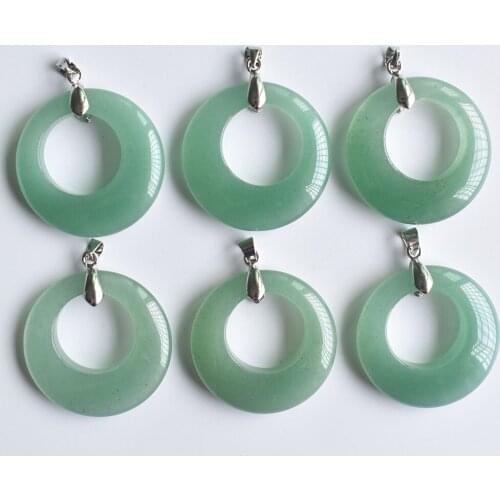 Fashion natural Green Aventurine round shape with hole pendants good quality for jewelry making 6pcs/lot Wholesale free shipping
