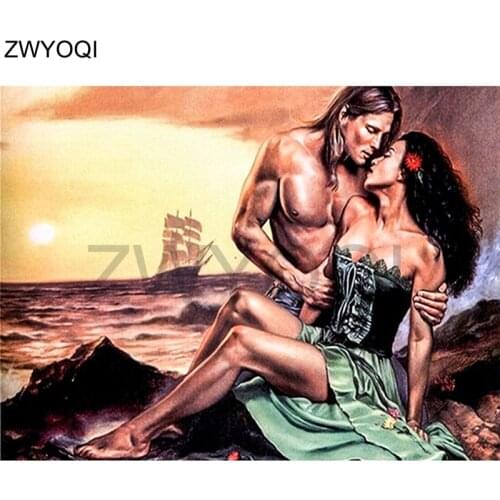 Full Round Diamond painting Sailing lover DIY 3D Diamond mosaic kiss Full Square Diamond embroidery Cross stitch Seamen couple