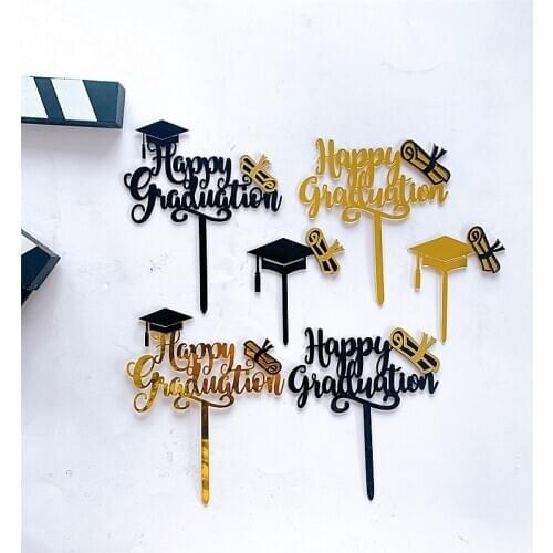 Happy Graduation Acrylic Cake Toppers Gold Bachelor Cap Transcript Class of Cake Toppers Student Graduation Ceremony Cake Decor