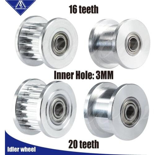 Mellow 2GT 16/20 Teeth Synchronous Wheel Idler Pulley With/without Tooth Bore 3mm With Bearing For GT2 Timing Belt Width 6mm