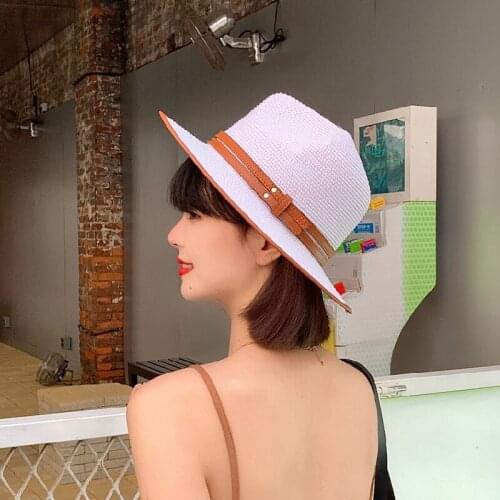 Womens Summer Straw Hat Women Panama Hats Wide Brim Floppy Sun Beach Travel Cap Female 2021 Sun Visor Ladies Hepburn Style