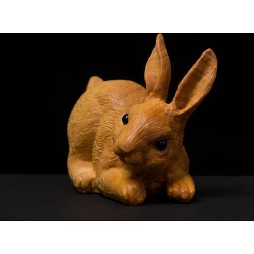 Rabbit Animal Statue Boxwood Wood Carving Wood Carving Crafts Zodiac Rabbit Home Decoration Ornaments