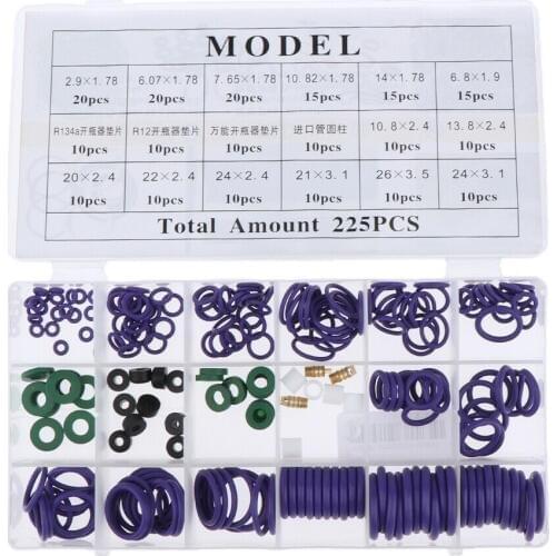 225pcs Heat Resistant Rubber O-Ring Auto Car Air Conditioning Gasket Compressor Sealing Ring Kit Gasket Assortment for Car