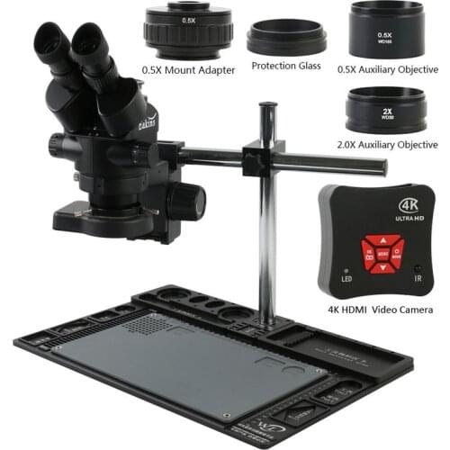 3.5X-90X Continuous Zoom Simul-focal Trinocular Stereo Microscope 38MP 1080P 4K HDMI USB Video Camera 0.5X CTV Adapter Workbench