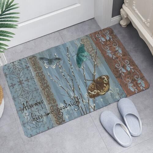 Home Entrance Mat Flannel Scenic Printed Mats for Bedroom Living Room Hallway Anti Slip Water Absorbing Kitchen Bathroom Mat