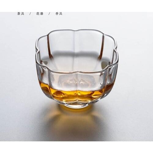 4pcs Handmade octagonal square glass tracery gold cup Kung Fu tea cup small cup Sasaki hammer pattern cup