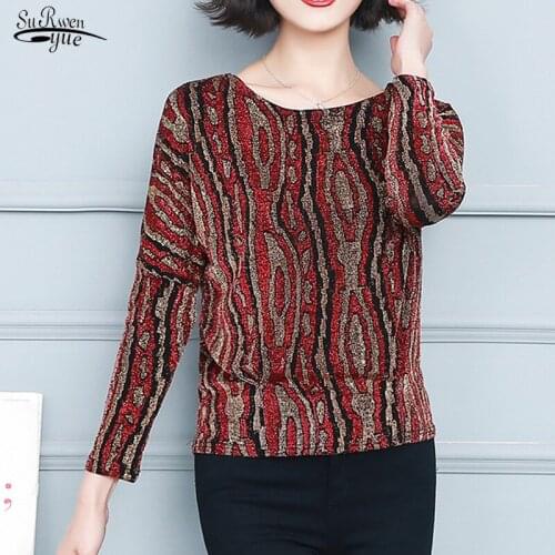 Plus Size Glitter Shirt Tops Fashion New Elegant Shiny Sequin Blouse Tunic Women Blouses Red Golden Shine Womens Blouses 15800