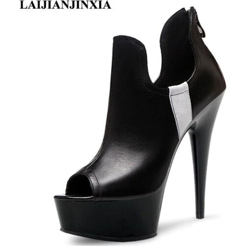 LAIJIANJINXIA Spring White/Black Sexy 15cm Ultra High Heels Wedding Party Dress Women Pole Dance Ankle Sandals Dancing Shoes