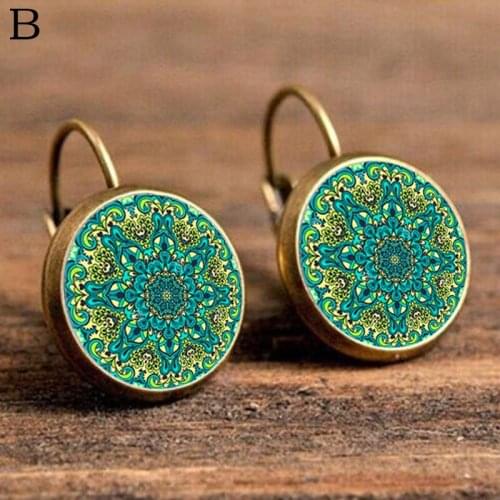 Women Mandala Vintage Earrings Time Glass Gem Ear Hook Gothic Jewelry Stud Earings Girl 2021 Gifts