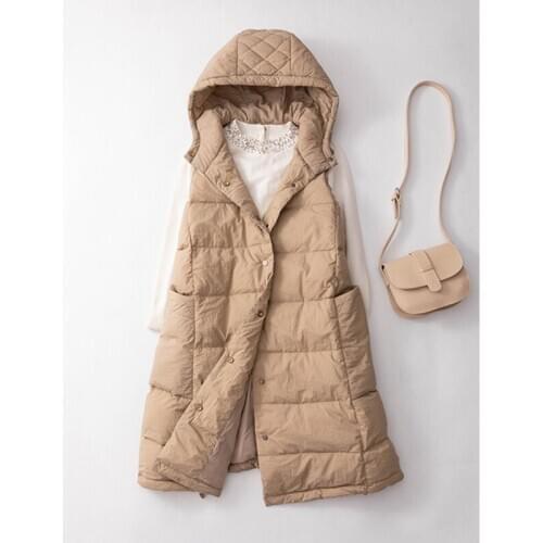 SEDUTMO Winter Oversize Womens Down Jackets Hooded Vest Ultra Light Long Casual Waistcoat Autumn Coat Parkas ED1254
