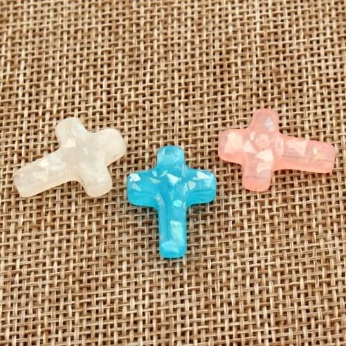 10pcs 1mm Hole Resin Synthetic Opal Cross Bracelet Bead Charms Women DIY Pendant Handmade Necklace Earring Jewelry Findings F190