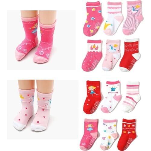 12Pairs/Lot Childrens Anti-slip Socks Girl Low Cut Floor Kid Sock With Rubber Grips Four Season 1-3Years
