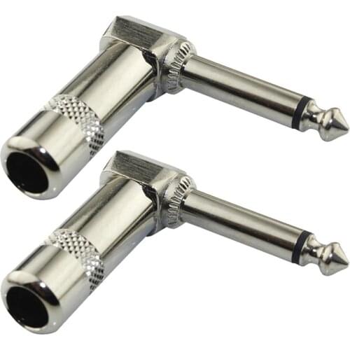 2PCS Nickel-plated Guitar Cable Plug Electric Guitar Connection Wire Plug Metal 6.35 Mono Bend Plug for Studio