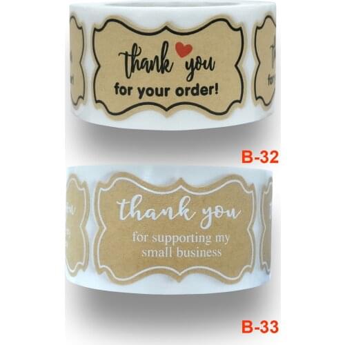250pcs/1Roll Kraft Paper Stickers Goods Package Seal Pack Label 'Thank you for order' 'Support Business' 3*5cm/1.18*1.07in Heart