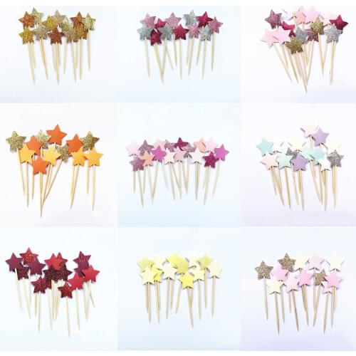 40PCS Start Cupcake Toppers Party Supplies Birthday Wedding Party Decoration Girl baby shower decorations Handmade