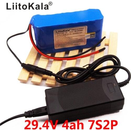HK LiitoKala 24V 4Ah 7S2P 18650 Battery li-ion battery 29.4v 4000mah electric bicycle moped /electric +2A charger