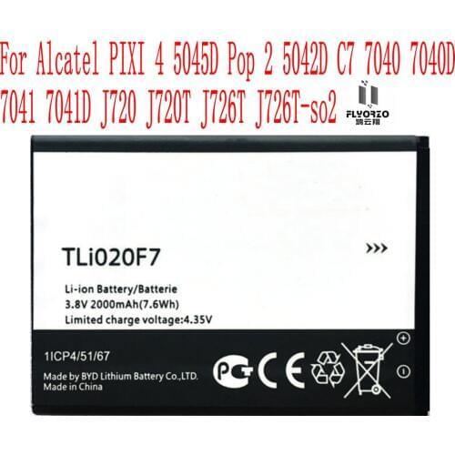 High Quality 2000mAh TLI020F7 Battery For Alcatel PIXI 4 5045D Pop 2 5042D C7 7040 7040D 7041 7041D J720 J720T J726T Cell Phone